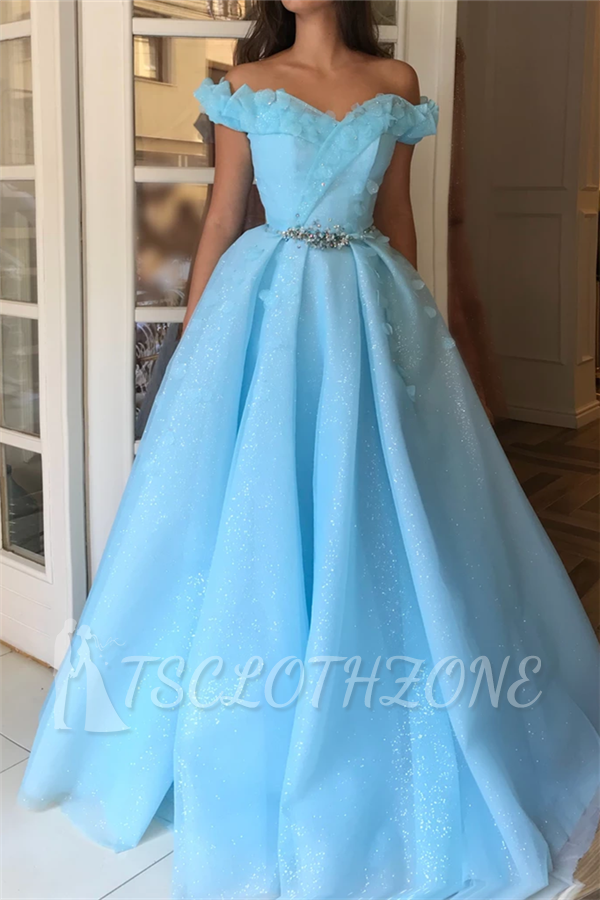 Sparkle Sequins Off the Shoulder Prom Dress | Charming Sweetheart Sleeveless Beading Long Prom Dress
