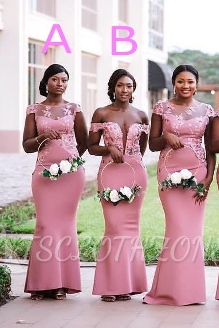 Pink Mermaid Bridesmaid Dress | Lace Cap Sleeve Wedding Reception Dress