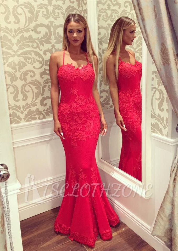 Elegant Halter Red Lace Mermaid Long Prom Dress Online