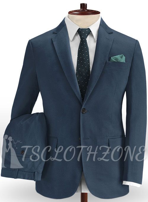 Königsblauer Anzug aus Baumwollstretch mit Federn | zweiteiliger Anzug