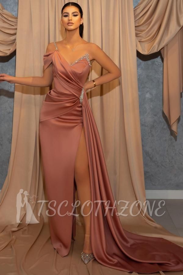 Dusty Pink Long Sleeveless Prom Dresses Cheap | Glitter prom dresses
