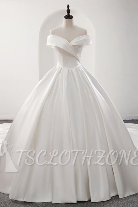 TsClothzone Glamorous White Satin Rüschen Brautkleider Off-the-shoulder A-Linie Brautkleider Online