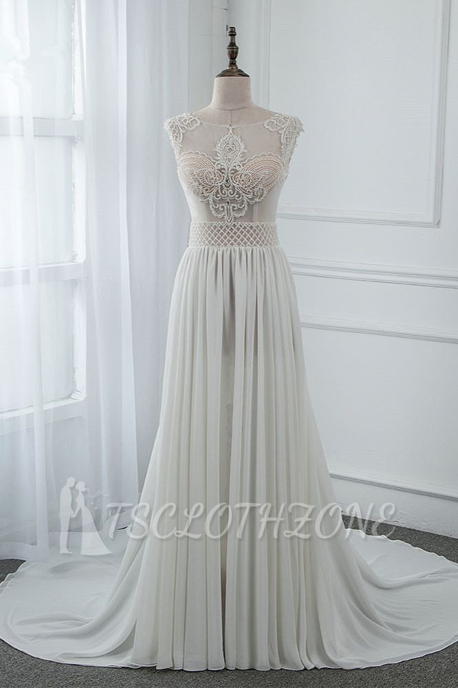 TsClothzone Sexy Jewel Sleeveless Chiffon Wedding Dresses See Through Top Bridal Gowns On Sale