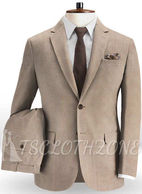 Italian corduroy beige notched lapel suit | two-piece suit