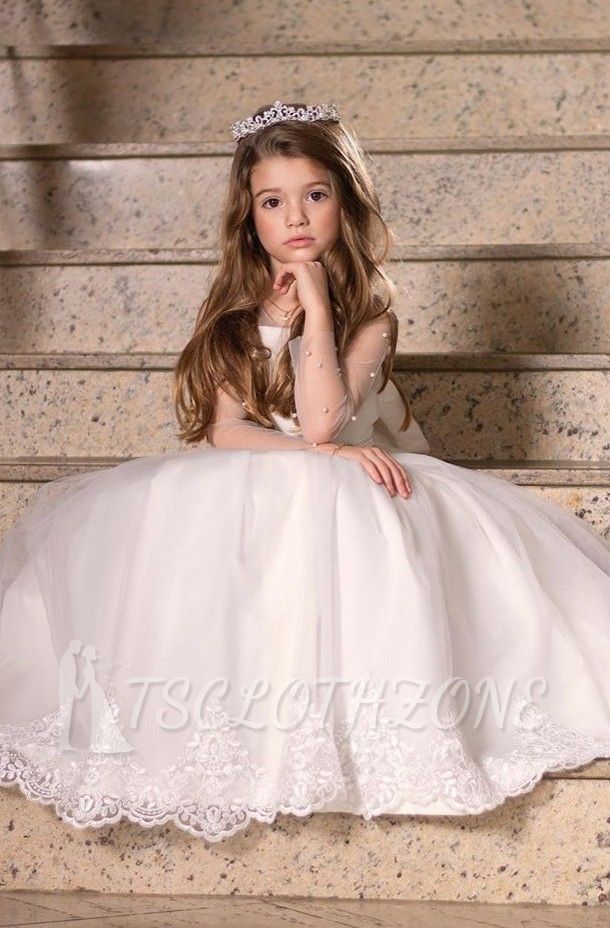 Tulle Long sleeve Puffy Princess lace Appliques Flower girl Dresses