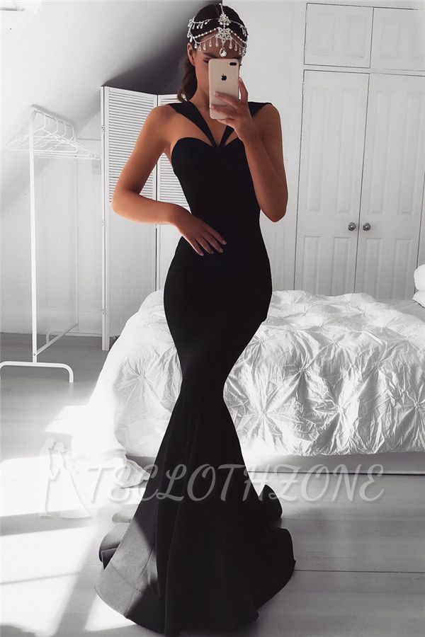 Sexy Sleeveless Mermaid Black Evening Dresses | Cheap Sweep Train Long Prom Dresses 2022