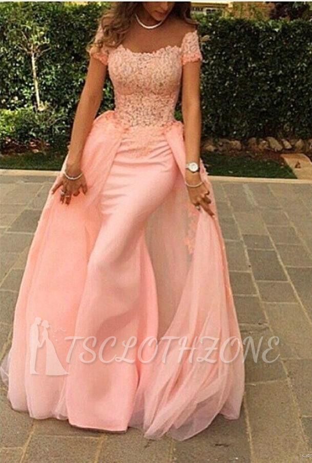 New Arrival Pink Off the Shoulder Evening Gown Short Sleeve  Mermaid Long Prom Dress