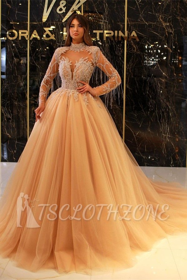 Princess Evening Dresses With Sleeves | Prom dresses long gold
