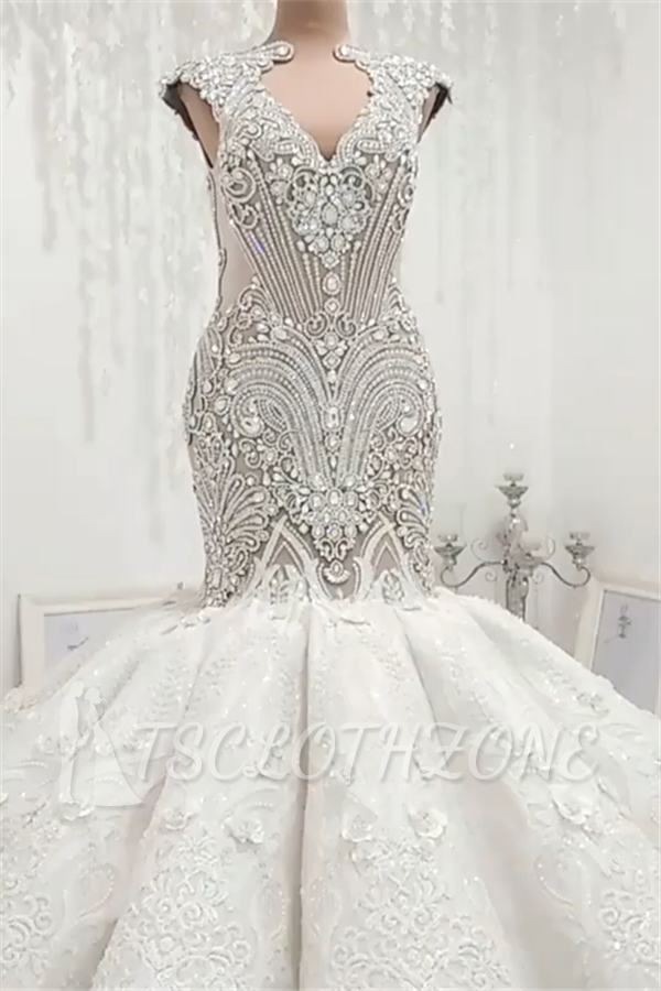 Luxury Sleeveless Appliques Rhinestones Mermaid Wedding Bridal Gowns