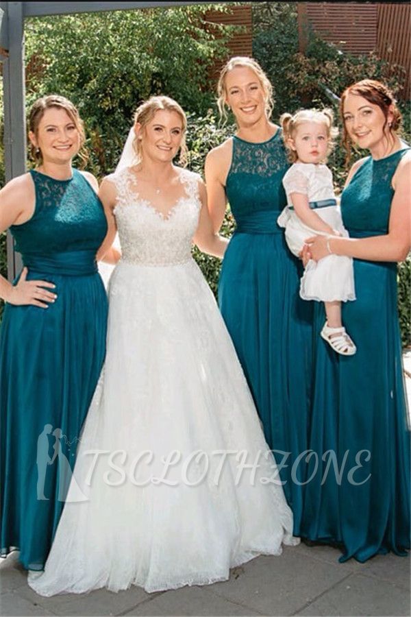 Summer Jewel Open Back Lace Sleeveless Bridesmaid Dresses | Sexy Backless Affordable Floor Length Lace Maid Of Honor Dresses