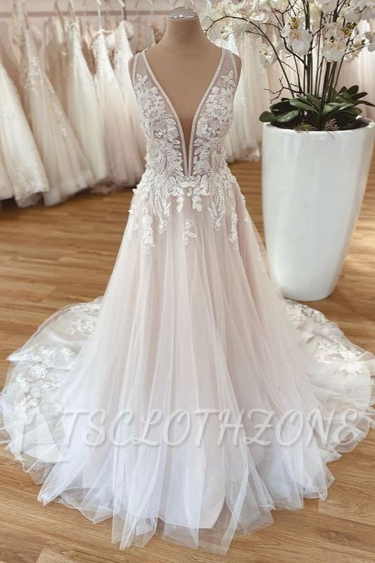 Boho wedding dresses V neckline | Wedding dresses a line lace