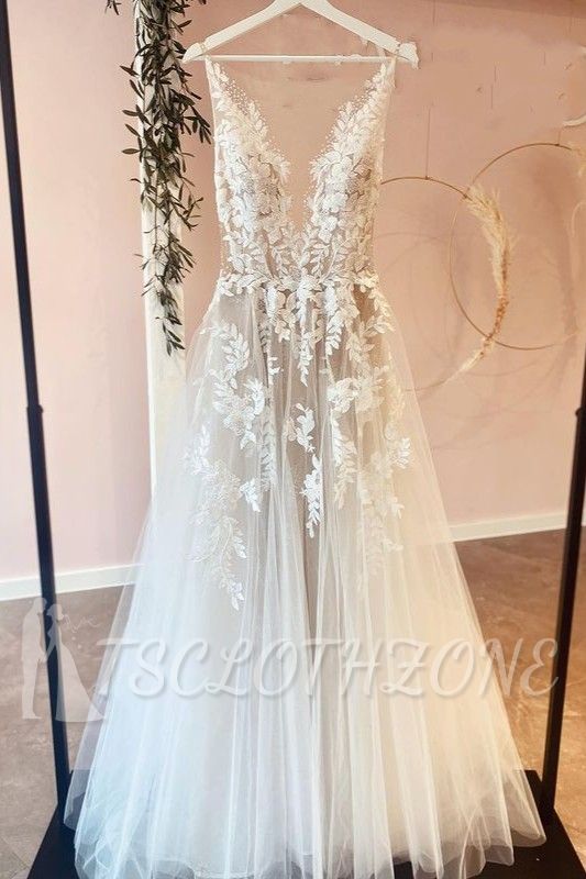 Simple A Line V Neck Wedding Dress | Wedding dresses boho