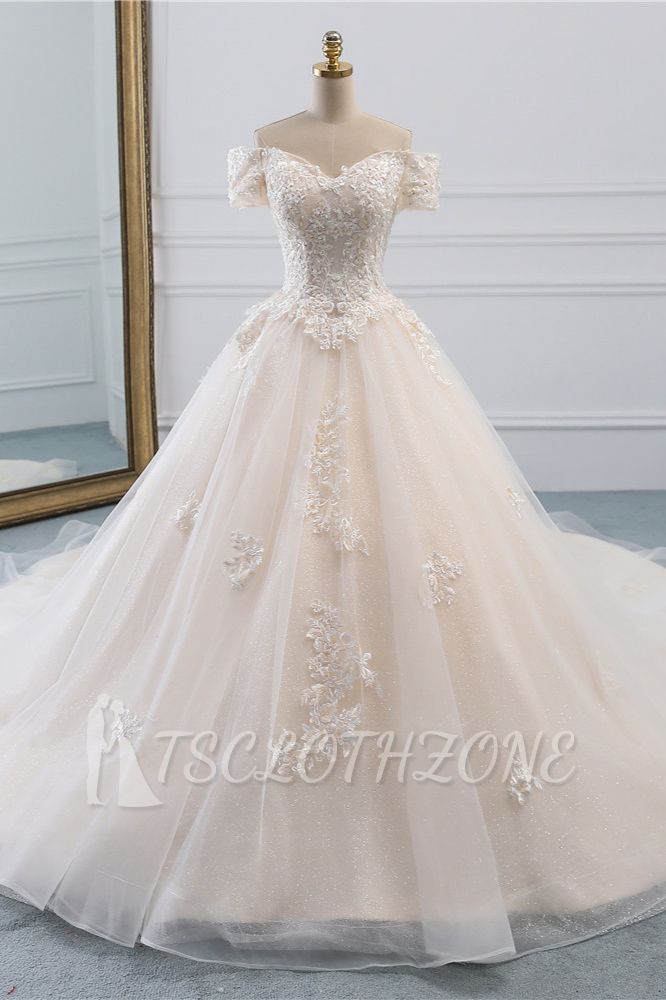 TsClothzone Affordable Off-the-Shoulder White Tulle Lace Wedding Dress Sweetheart Appliques Bridal Gowns On Sale