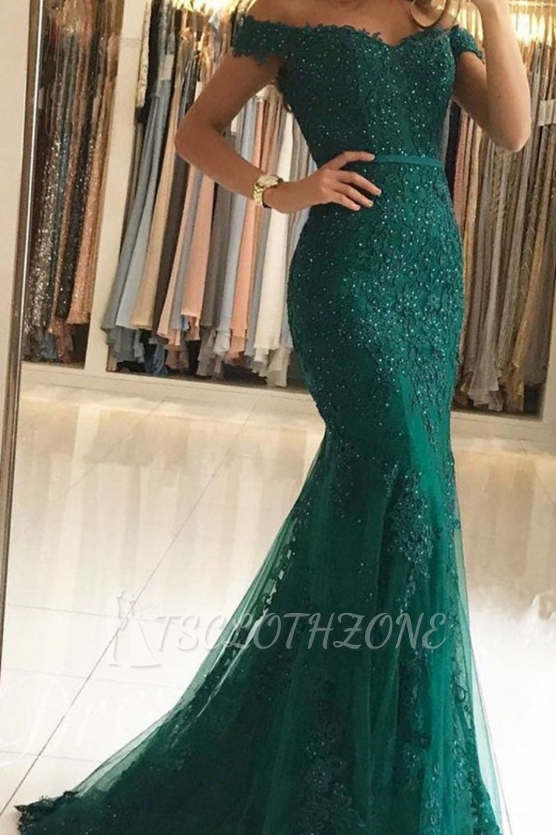 Charming Off Shoulder Mermaid Tulle Lace Evening Prom Dress Party Wear Dress