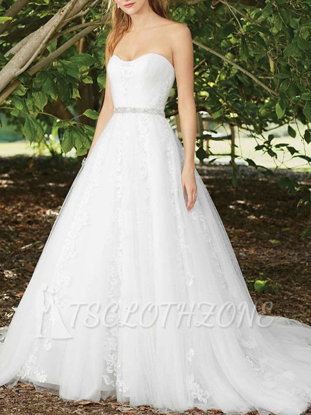 Sexy A-Line Wedding Dress Sweetheart Lace Sleeveless Bridal Gowns in Color Court Train