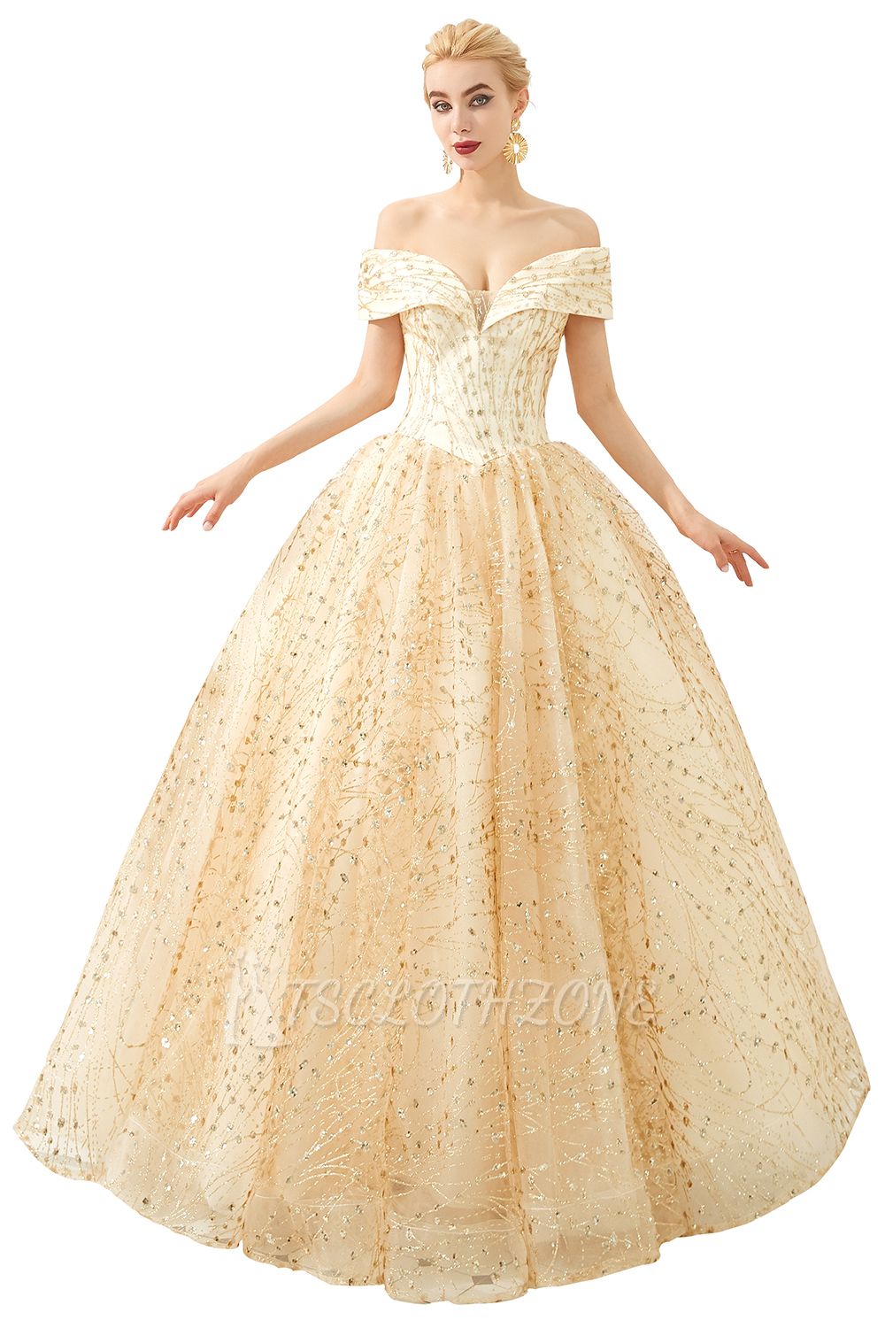 Herman | Luxury Off-the-shoulder Ball Gown for Prom/Evening with Sparkly Floral Appliques