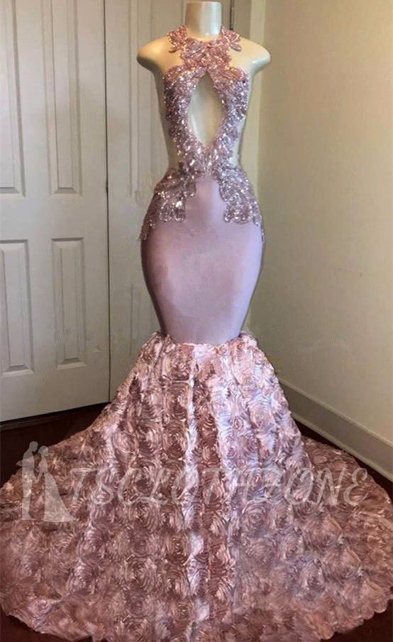 Sexy Open Back Pink Mermaid Günstige Ballkleider auf Schaufensterpuppen | Ärmellose Appliques Abschlusskleider Online