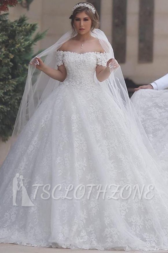 Off The Shoulder Appliques Arabic Lace-Up Wedding Gowns 2022 Ball Gown Sweetheart Bride Dress