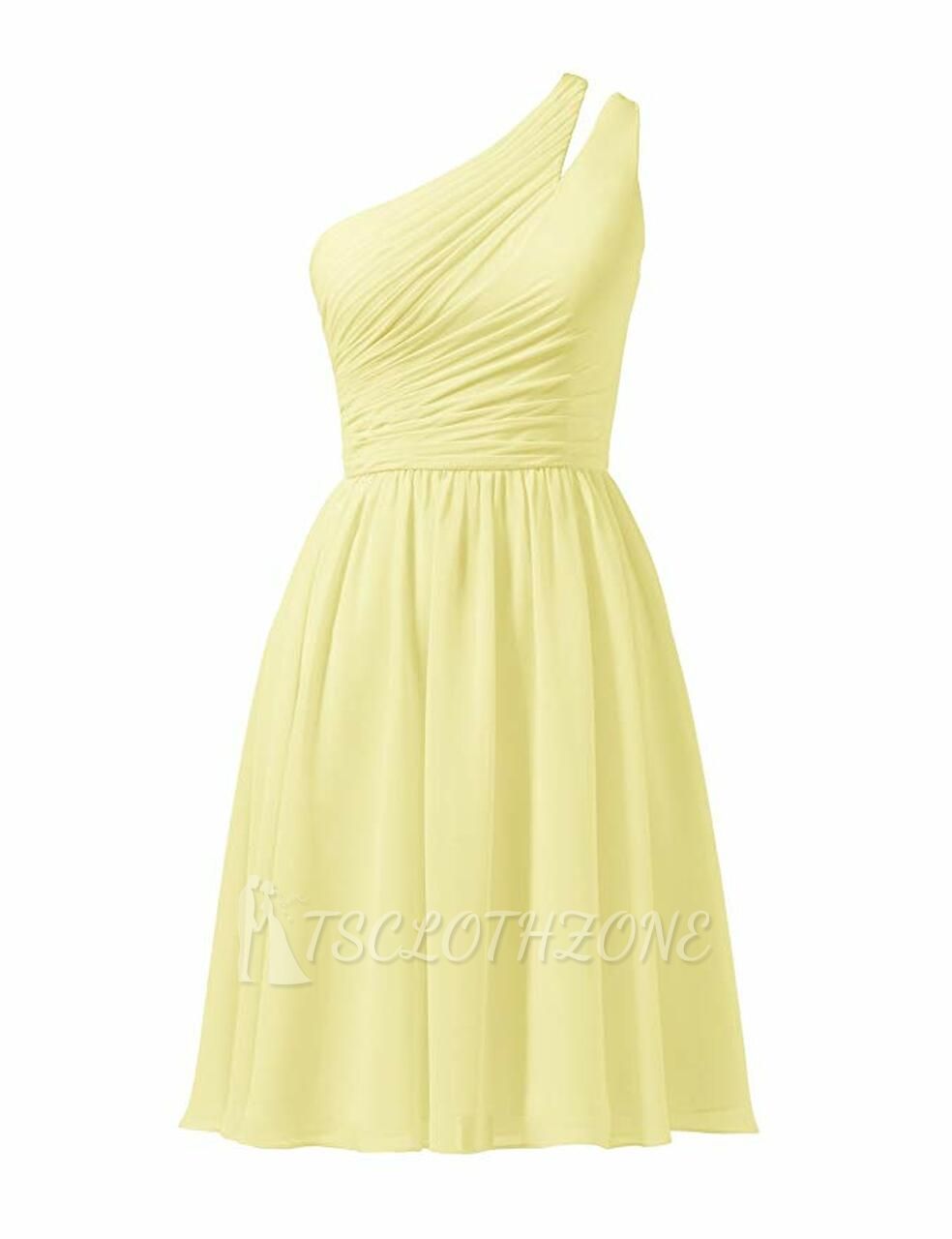 Yellow Pleats Asymmetrical Chiffon Short Bridesmaid Dress