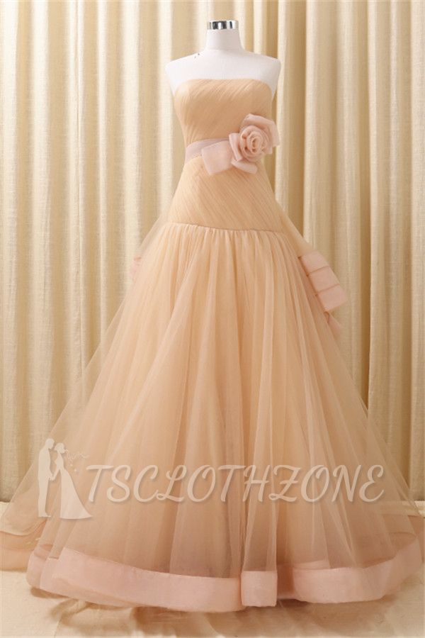 Strapless Lace-Up Organza 2022 Evening Dresses Tiered Flower Elegant Prom Gowns