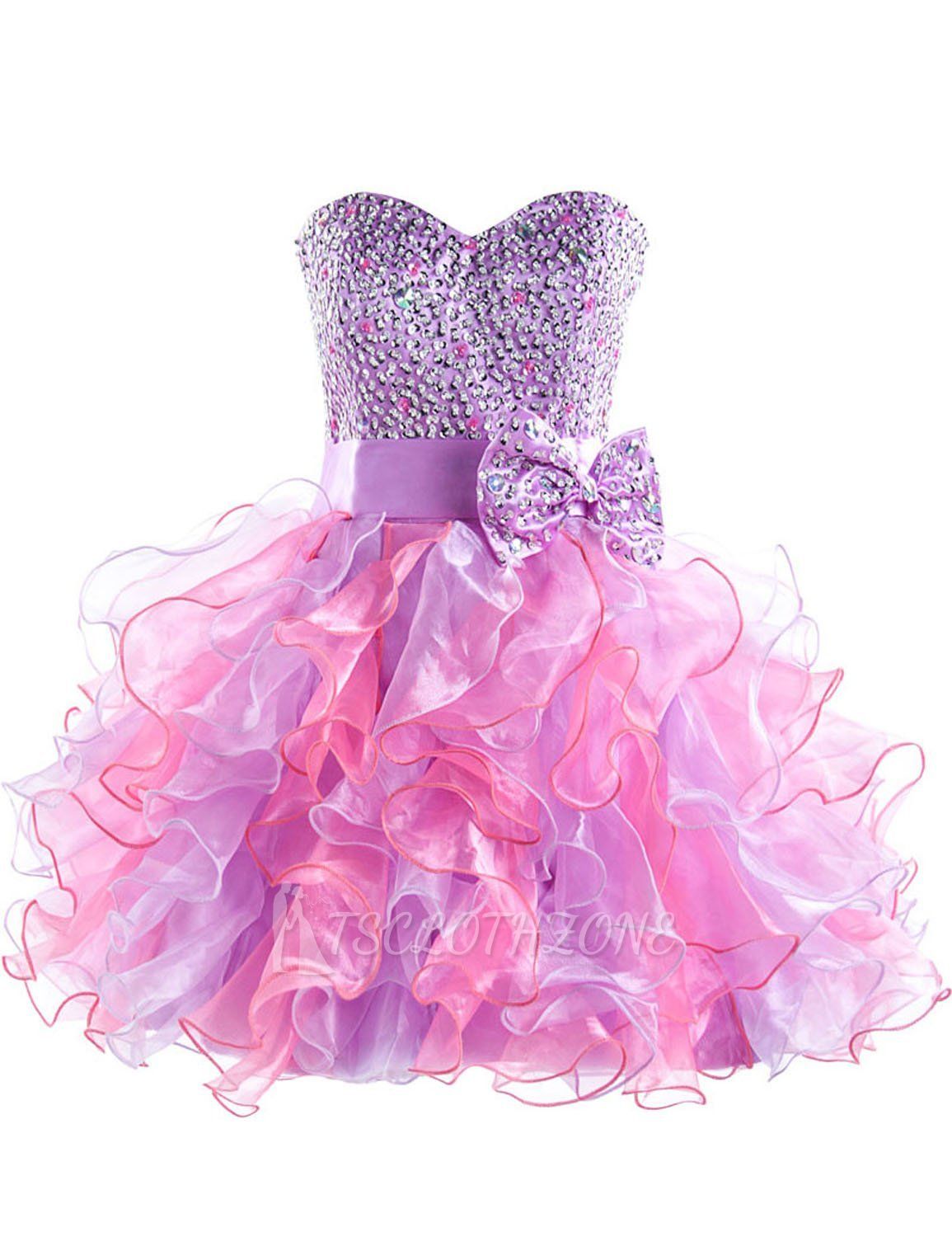 Cute Purple Sweetheart Short Homecoming Dress Latest Bowknot Crystal Ball Gown Cocktail Dresses