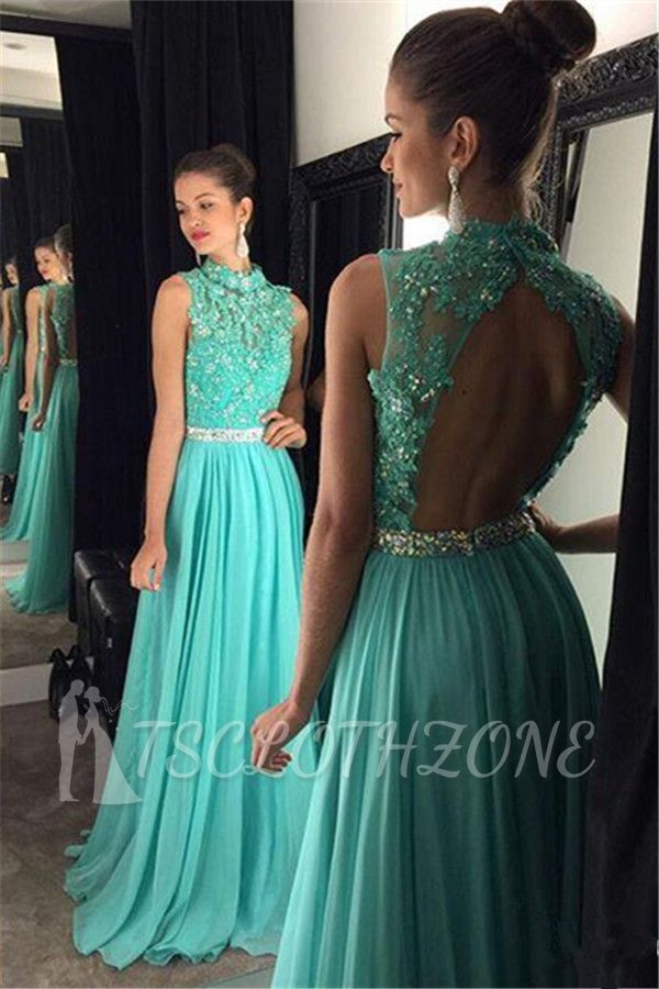 Charming Open Back Prom Dresses 2022 Green Chiffon Long Evening Gowns