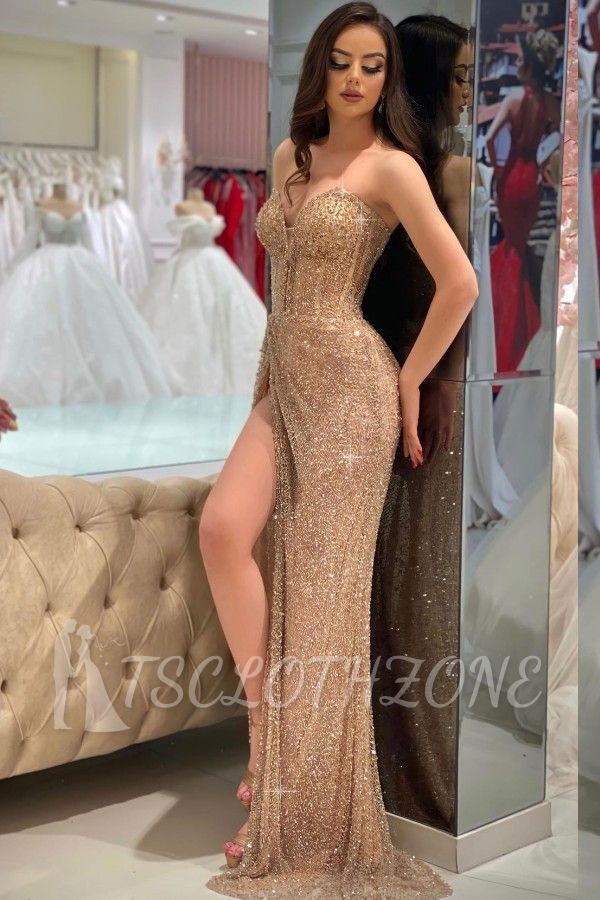 Gold Evening Dresses Long Glitter | Simple prom dresses cheap