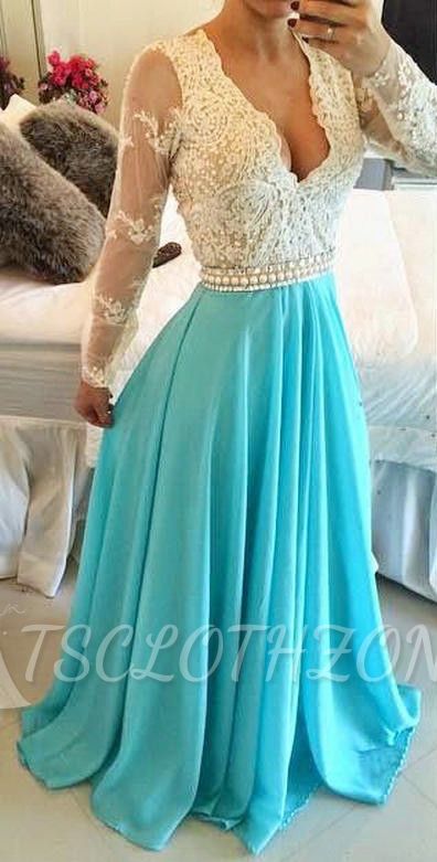 Long Turquoise Lace Dress for Formal Occasions Long Sleeve Prom Dress 2022