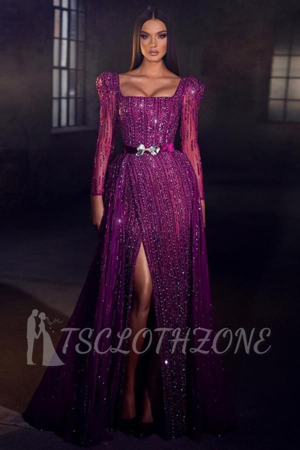 Purple Evening Dresses Long With Sleeves | prom dresses glitter