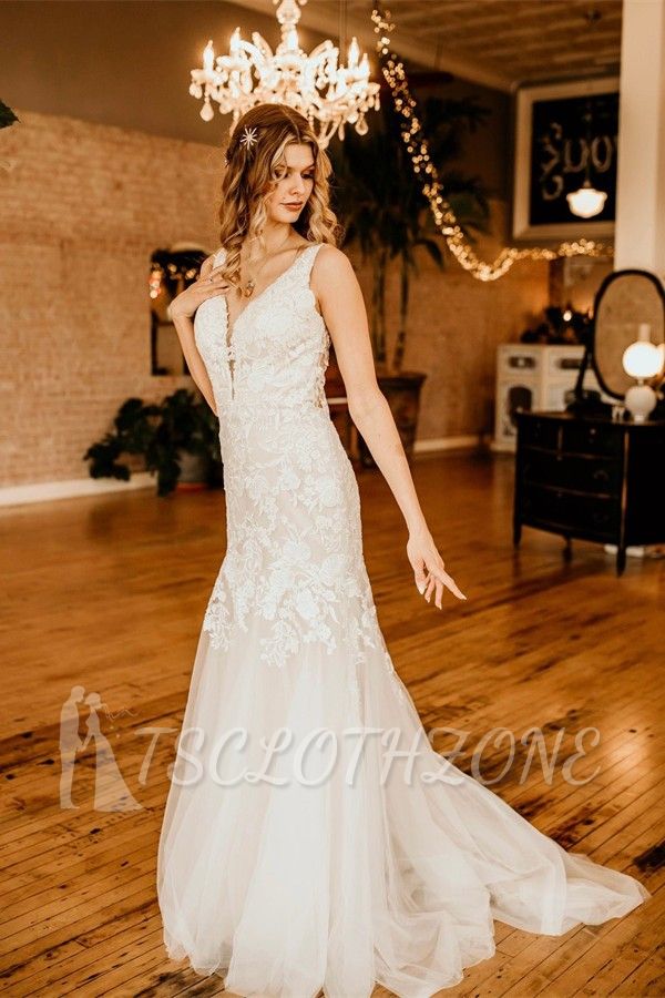 Elegant Wedding Dresses V Neckline | Wedding dresses mermaid lace