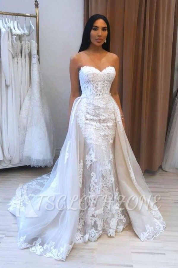 Stunning Sweetheart Sleeveless Mermaid Bridal Dress with Detachable Tulle Train