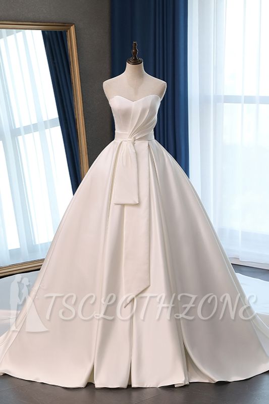 TsClothzone Elegant Sweetheart White Satin Wedding Dress A-line Ruffles Bridal Gowns On Sale