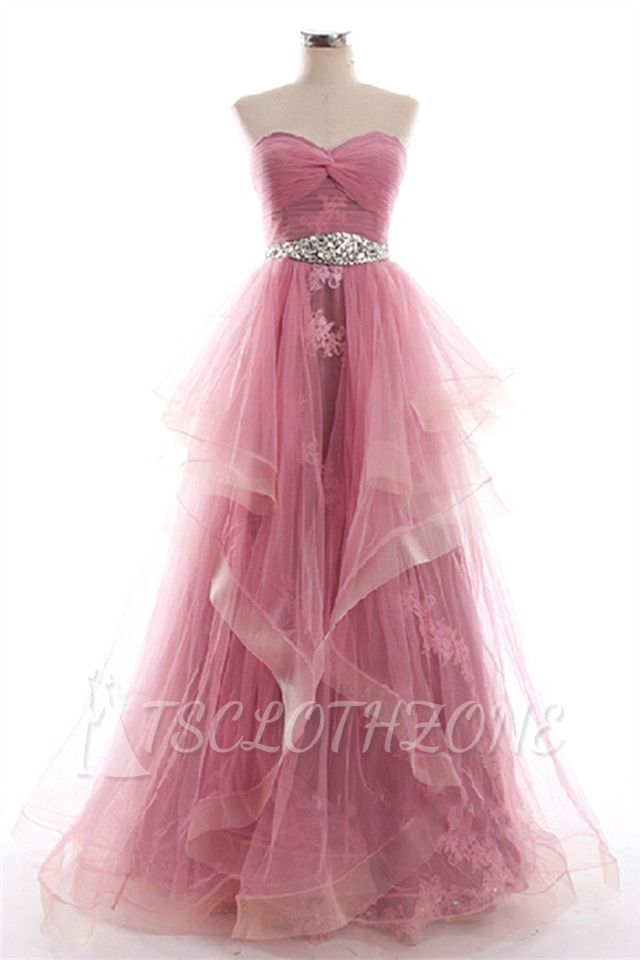 Sweetheart Unique Design Pink Prom Dress with Appliques Tulle Organza 2022 Evening Dress