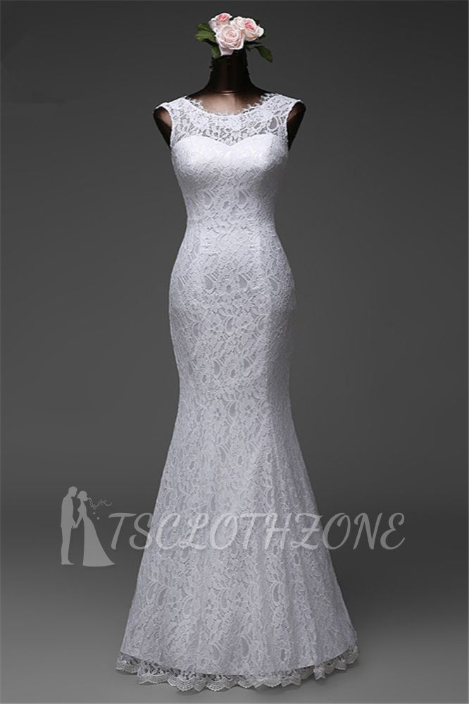 TsClothzone Affordable Lace Jewel Sleeveless Mermaid Wedding Dresses Online