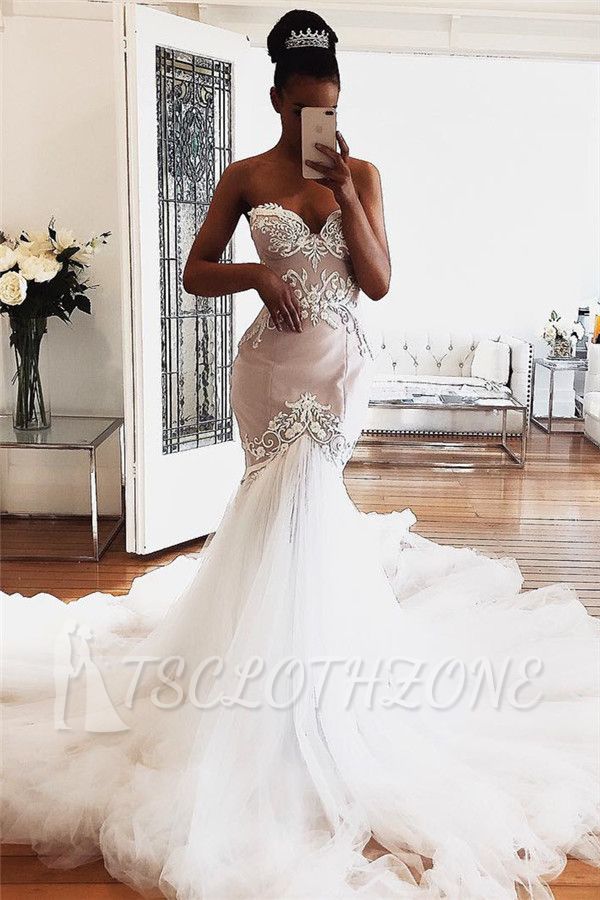 Sweetheart Lace Wedding Dresses Online | Sexy Sleeveless Mermaid Bridal Gowns