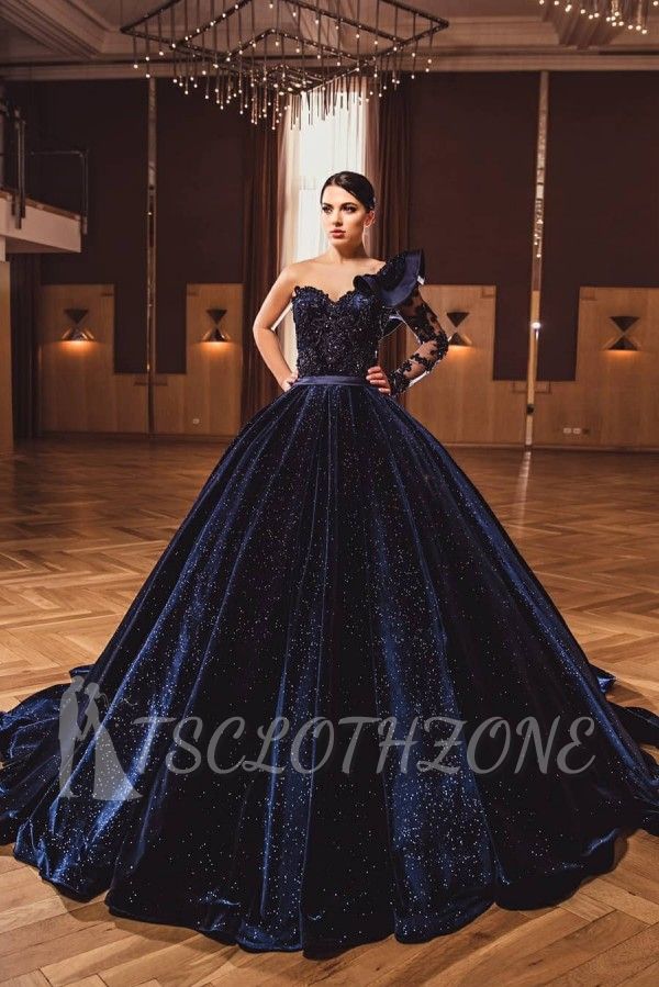 Gorgeous One Long Sleeves Dark Purple A-line Ball Gowns