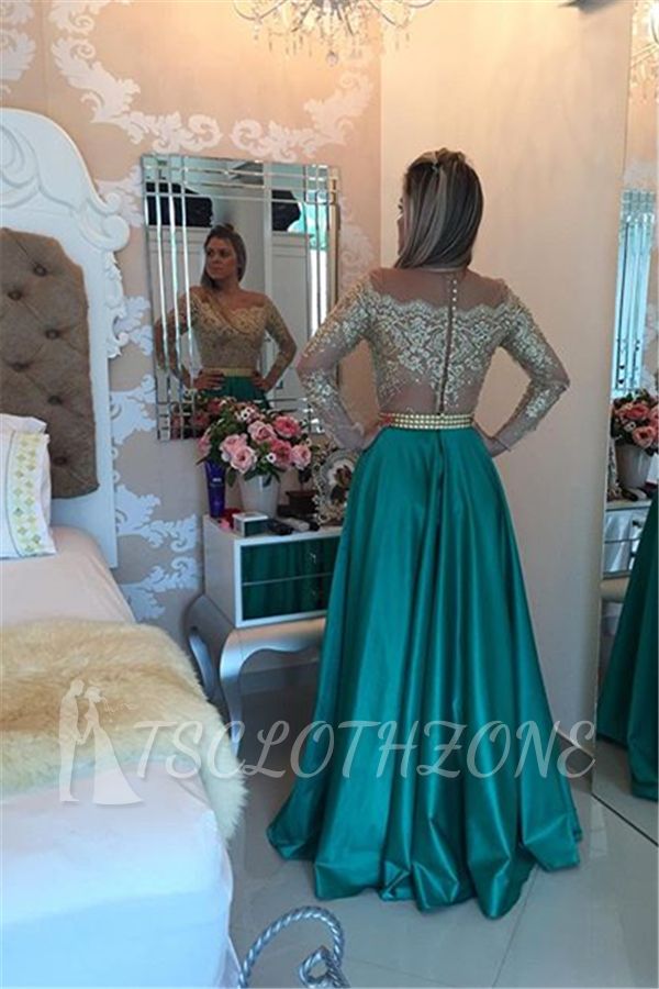 Latest Long Sleeve A-Line Prom Dress with Beading Lace Applique 2022 Evening Gown