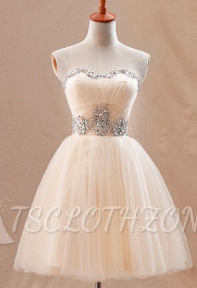 Strapless Cute Tulle Short Homecoming Dresses Crystal Beading 2022 Lovely Prom Dresses
