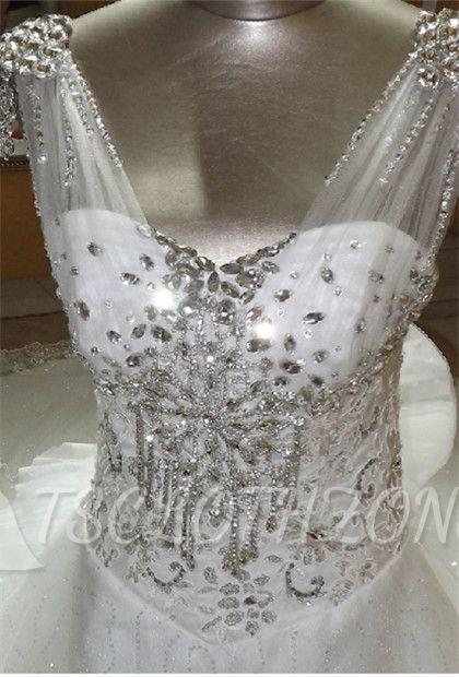 Luxurious Cathedral Train Crystal Wedding Dresses Tulle Bowknot Elegant 2022 Bridal Gowns