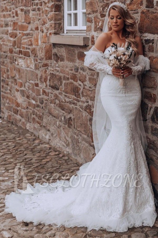Elegantes Meerjungfrau-Herzhals-Boden-langes Spitzen-Hochzeitskleid