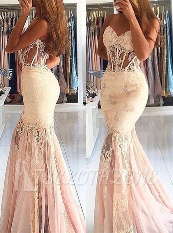 Stunning Sweetheart Lace Appliques Mermaid Long Prom Dress