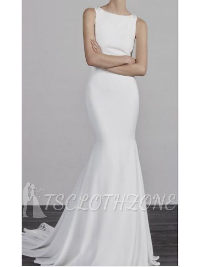 Formal Mermaid Wedding Dresses Bateau Charmeuse Straps Plus Size Bridal Gowns with Court Train