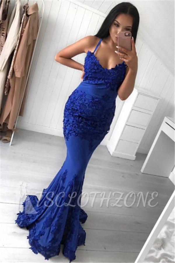 Royal Blue Appliques Sexy Evening Dresses Cheap | Sleeveless Sheath 2022 Formal Ball Dress