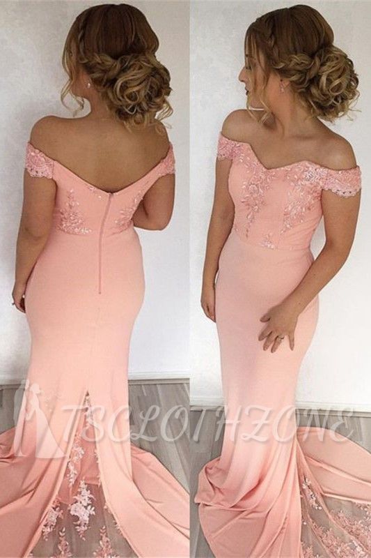 Off The Shoulder Pink Pretty Formal Evening Dress Cheap 2022 Long Lace Prom Dress