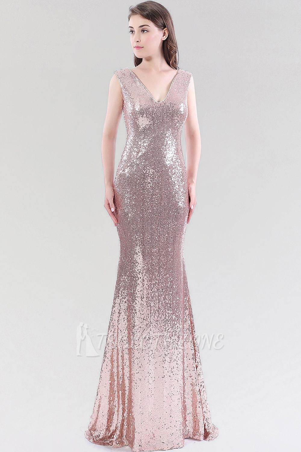 Mermaid Sequined V-Neck Sleeveless Floor-Length Bridesmaid Dress