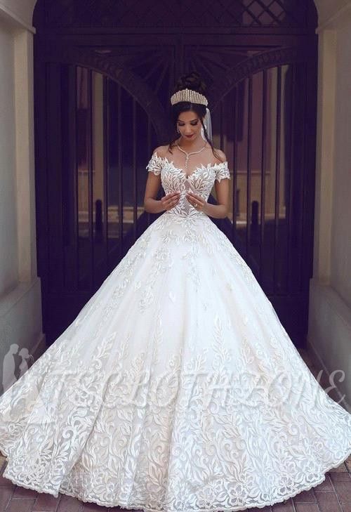 Gorgeous Off-the-Shoulder Lace New Short-Sleeve Long Wedding Dresses