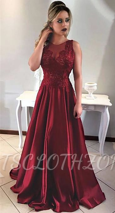 Sleeveless Burgundy Prom Dress A-line Sheer Tulle Appliques Long Formal Evening Gown 2022