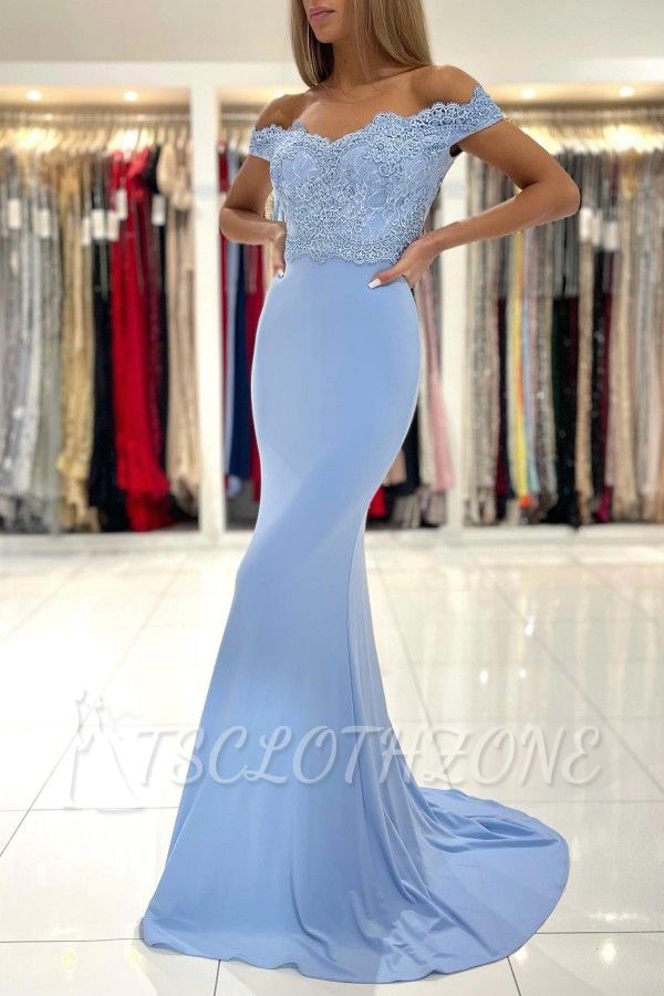 Mermaid Blue Floor Long Evening Dress | Homecoming Dresses With Lace