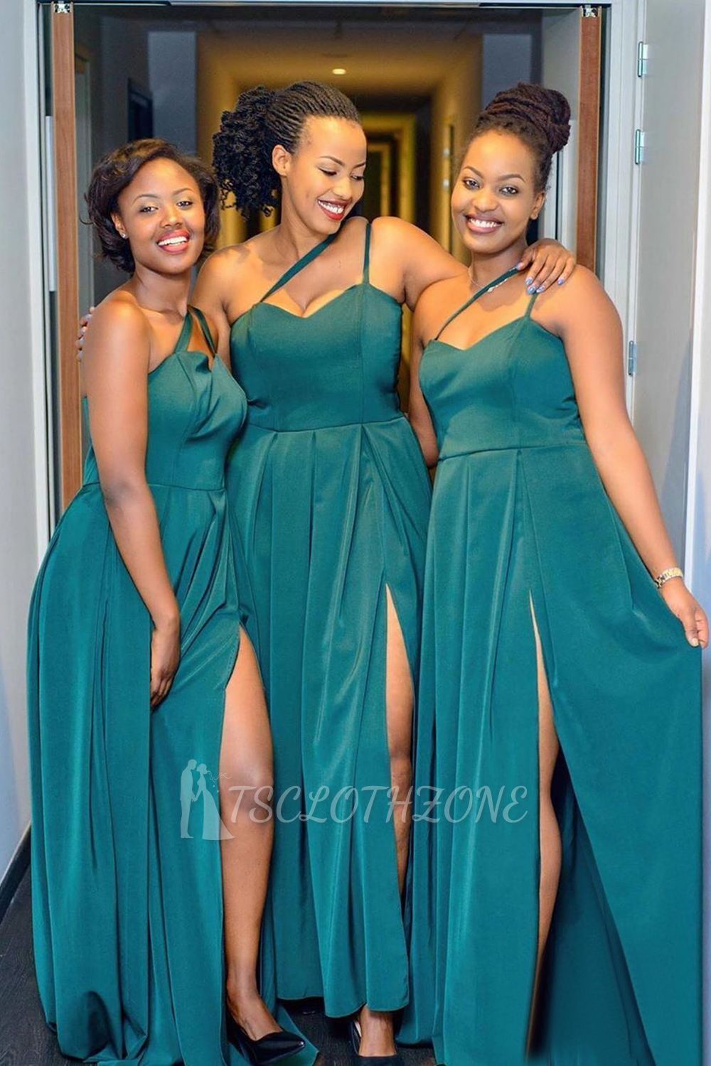 Sexy Long Prom Dress Affordable Bridesmaid Dress Split With Irregular Shoulder Strap | Floor Length Gowns