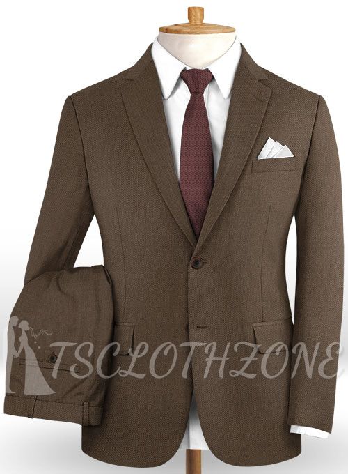 Brown pure wool notched lapel casual suit | two-piece suit
